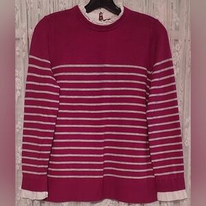 Loft Pullover Sweater Women's Size M Berry Purple & Gray Striped Design